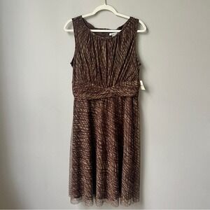 Coldwater Creek Dress Women's 12 New NWT Midi Mesh Brown Tan Fall Wedding Guest